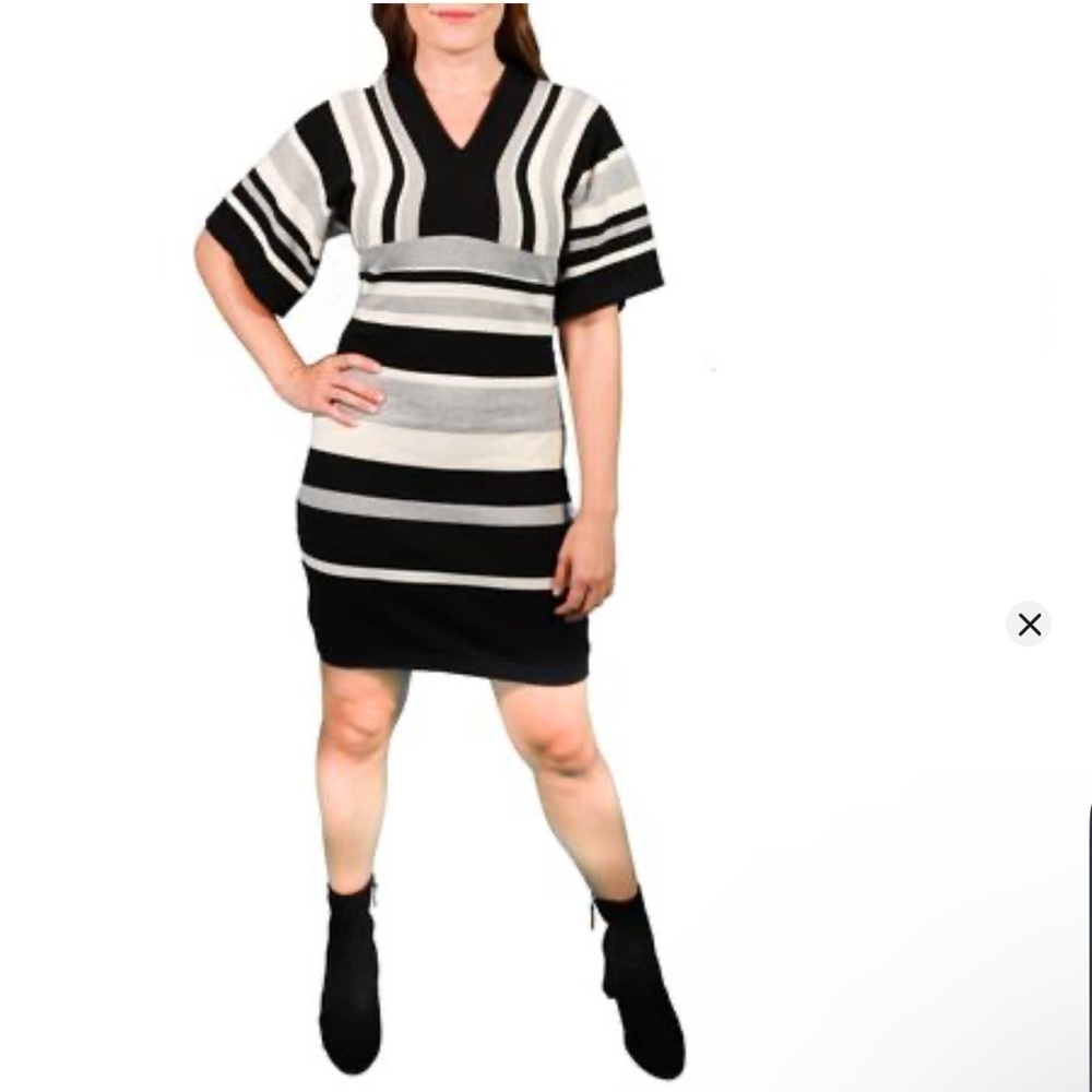 NWT Area Stars Black Stripe Sweater Dress In Multicolor